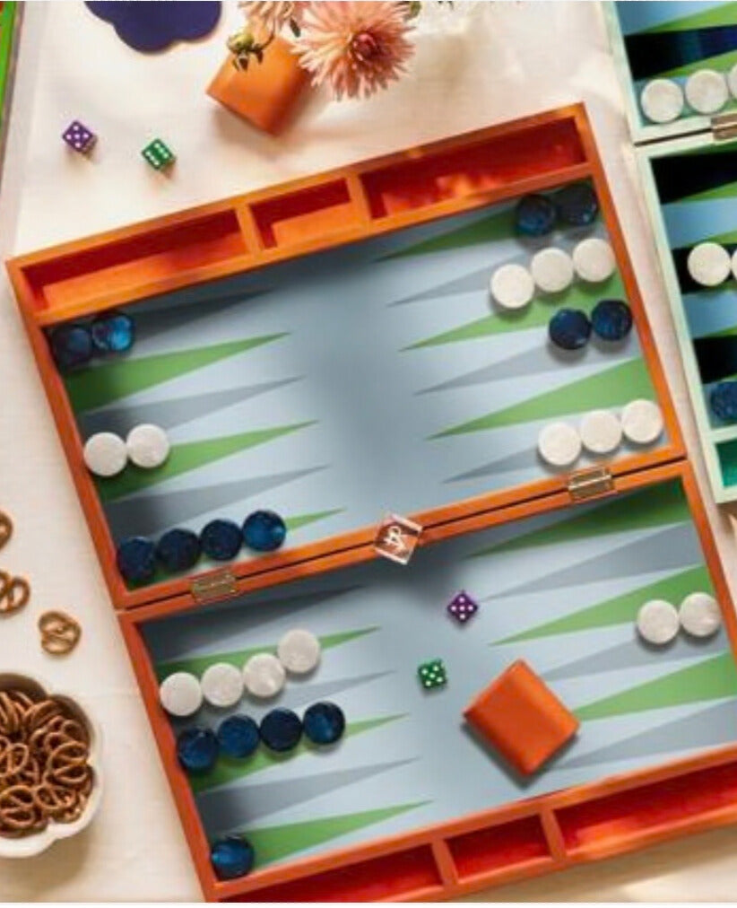Backgammon en caja naranja adorno